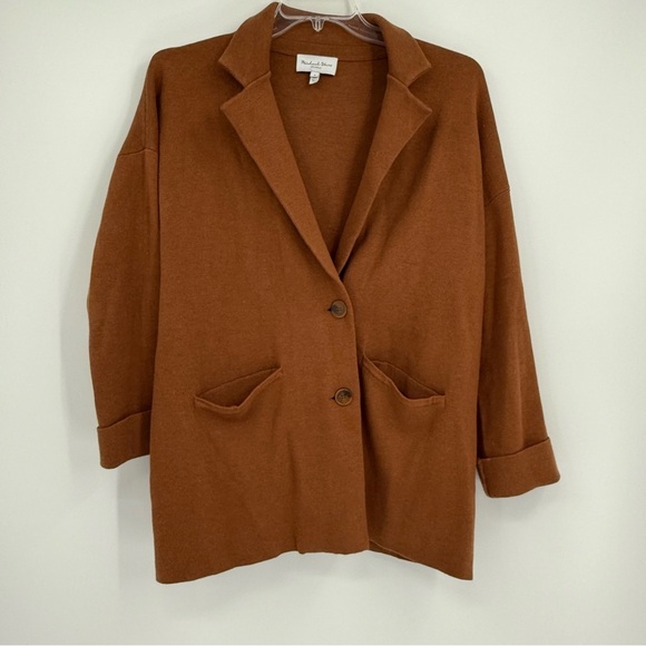 Michael Stars Two Button Cardigan Blazer Size Medium Brown Pockets Cotton Women - Picture 9 of 9
